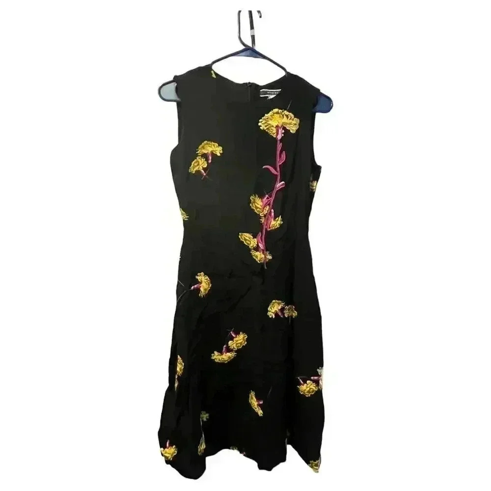 Sportmax Women's Black Floral A-Line Midi Dress Size 12 - Picture 3 of 10